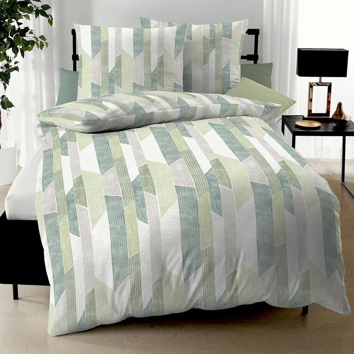 Immagine prodotto Traumschlaf Biancheria da letto seersucker verde Mikado (Set di biancheria da letto, 135x200 cm + 80x80 cm)