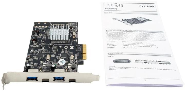 Actual product image Exsys GmbH 4 Port USB 3.2 Gen2 PCIe (x4) Card with 2x A and 2x C™ Connectors (Asmedia)
