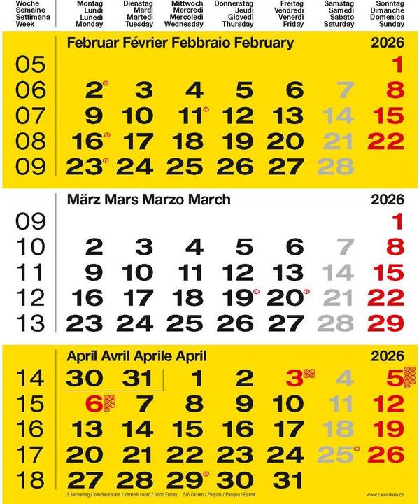 Immagine prodotto 3-Monats-Kalender gelb 2026 (31 x 40 cm, Francese, Tedesco)