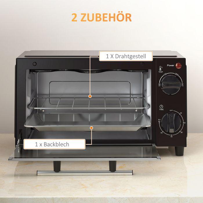 Produktbild Swisshandel24 Minibackofen 9L Mini Ofen mit Backblech, Grillrost, 100 °C-230 °C Edelstahl, schwarz