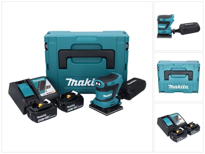 Produktbild Makita DBO 481 RTJ Akku Schwingschleifer 18 V 112 x 102 mm + 2x Akku 5,0 Ah + Ladegerät + Makpac (Schwingschleifer)