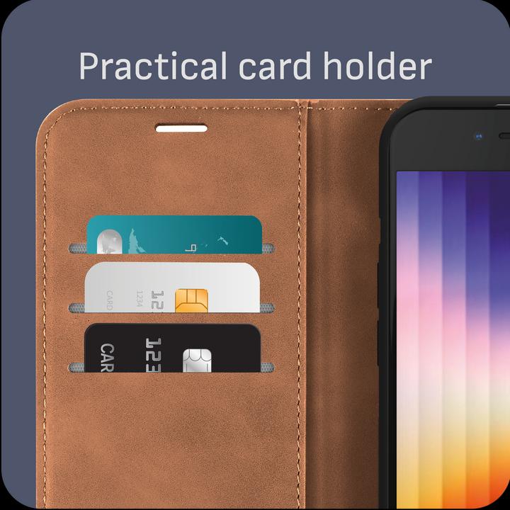 Produktbild Cazy Premium-Geldbörsen-Etui für iPhone SE 2022, Magnetisches Geldbörsen-Etui, Kartenfächer, Ständer - (Apple iPhone SE (3rd Gen))