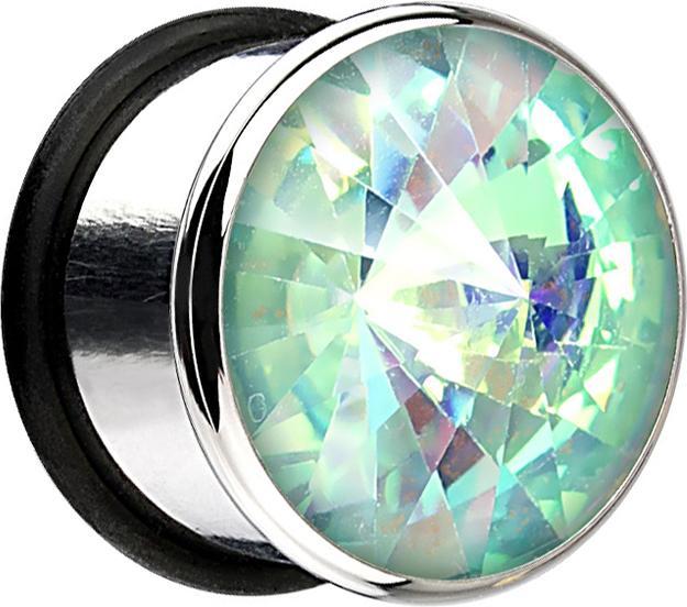 Produktbild Star Piercing Flared Plug mit grossem Kristall aqua (ohne Messing, Chirurgenstahl 316L)