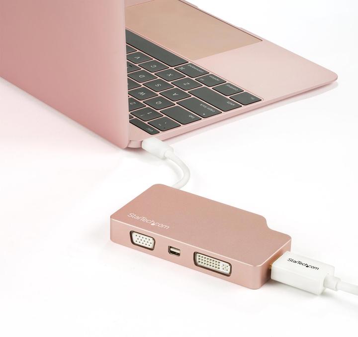 Image du produit StarTech Adaptateur vidéo USB-C multiport - Or rouge - Adaptateur d'affichage 4-en-1 USB-C vers VGA DVI HDMI (HDMI, DVI, VGA, Mini DP, 10.40 cm)