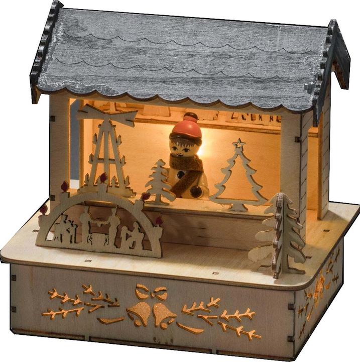 Actual product image Konstsmide LED wooden silhouette, natural color, "Market stall with roof".