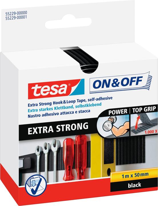 Actual product image tesa On&Off hook and loop tape, self-adhesive hook and loop strips (50 mm)