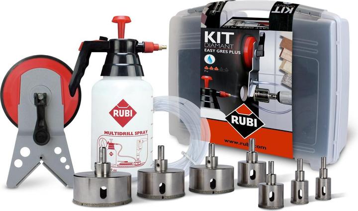 Immagine prodotto Rubi KIT DI FORATURA AD UMIDO SARA 20 28 35 43 50 65 75 + GUIDA MULTIDRILL + IDRAULICA (20 mm)
