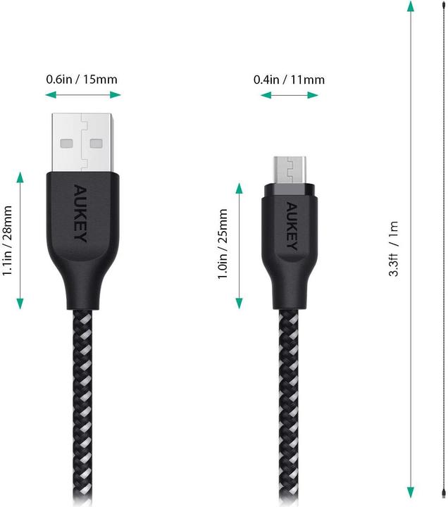 Produktbild Aukey Geflochtenes Kabel (1.20 m, USB 2.0)