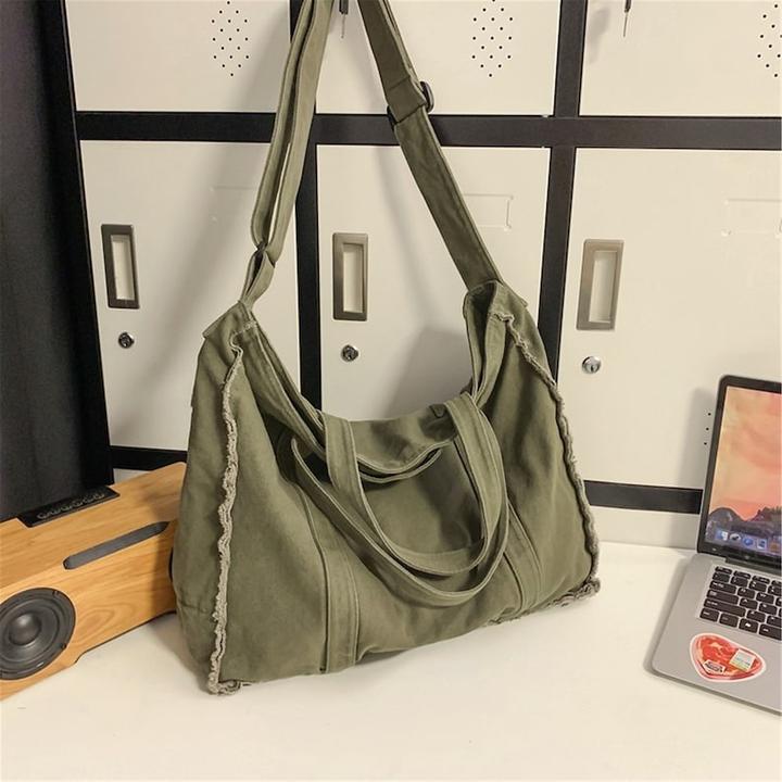 Actual product image Only-Bags.Store Simple canvas tote shoulder bag, simple shoulder bag, rough edge canvas bag, student