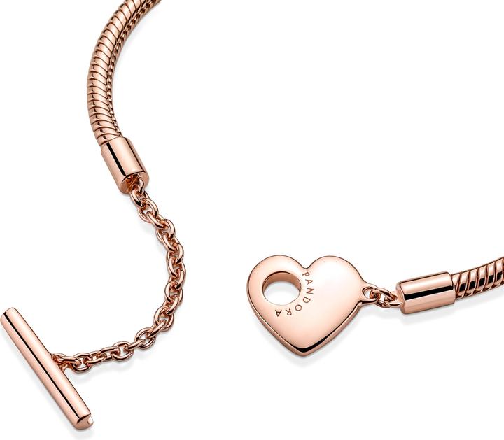 Immagine prodotto Pandora Bracciale in oro rosa 14k Moments Heart T-Bar Snake Chain (17 cm, Metallo, placcato oro rosa)