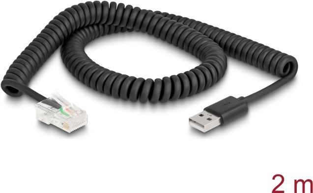 Productafbeelding Delock RJ50 naar USB 2.0 Type-A spiraalkabel voor barcodescanner 2 m