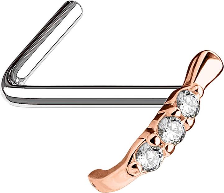 Produktbild Star Piercing Nasenstecker gewinkelt rosegold Raupe mit Kristallen (Chirurgenstahl 316L, Messing)