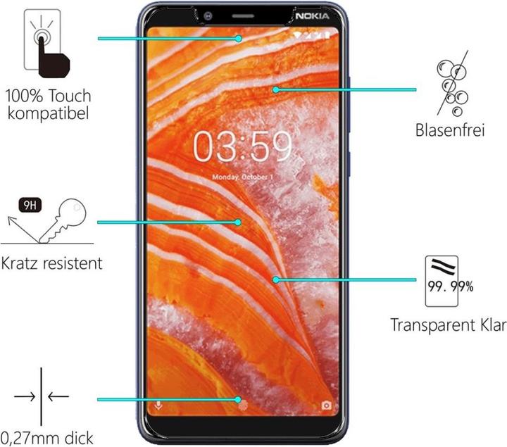 Actual product image Screenguard Nokia 3.1 Plus Protective Glass Film Case Friendly Design (1 Piece, Nokia 3.1 Plus)
