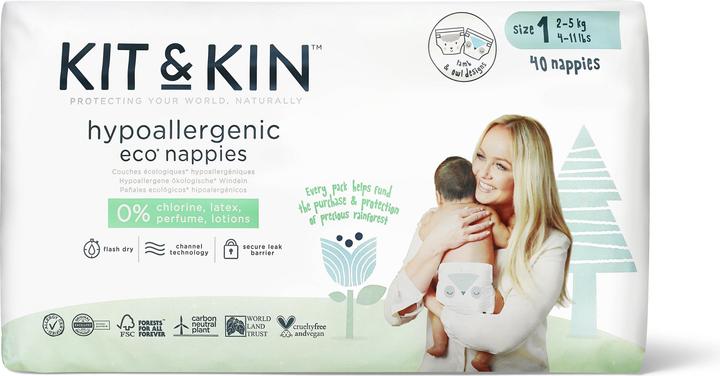 Kit & Kin Nappies (Gr. 1, Tragepack, 40 Stück)