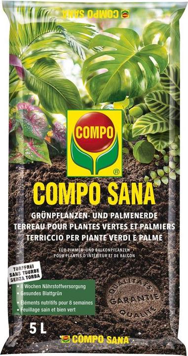 Compo SANA Grünpflanzen- und Palmenerde - torffrei (5 l, Erde ohne Torf)