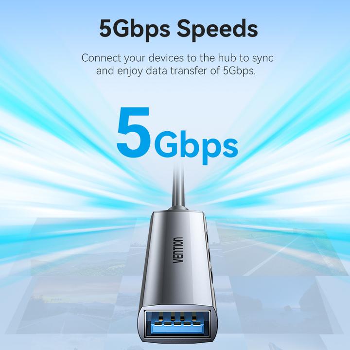 Actual product image Vention Mini Hub USB 3.0 to USB 3.0/3x2.0 CKOHB 0.15m (USB-C, 4 Ports)