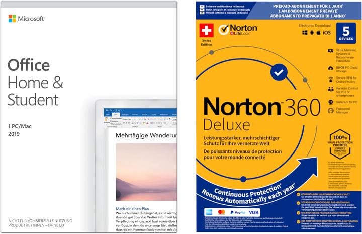 Microsoft Office Home & Student 2019, y compris Norton 360 Deluxe