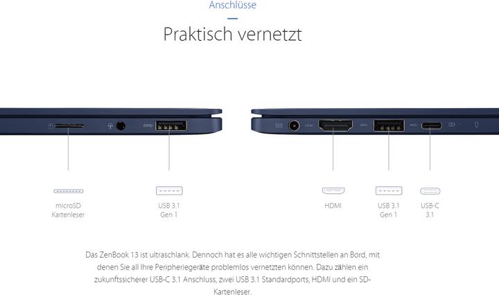 Produktbild ASUS ZenBook 13 UX331UN-EG068T (13.30", Intel Core i7-8550U, 16 GB, 256 GB, CH)