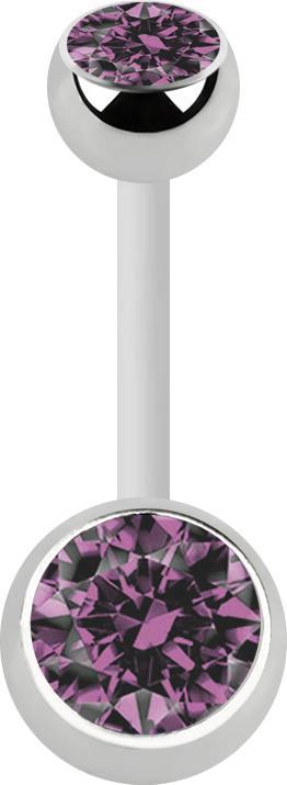 Image du produit Star Piercing Banane blanche avec deux boules argentées cristal violet clair (Acier chirurgical 316L, sans laiton, Bioflex)