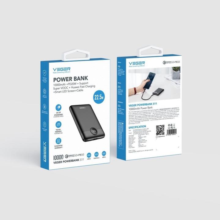 Actual product image Veger S11 Powerbank Digital - 10'000mAh (10000 mAh, 22.50 W, 22.50 Wh)