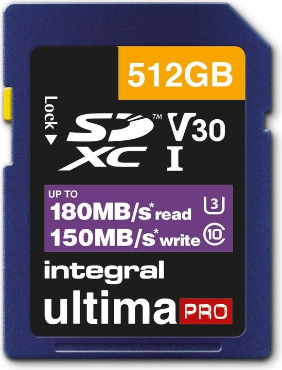 Immagine prodotto Scheda SDXC 512GB Classe 10 UHS-I V30 A2 R180/W150 MB/s (Novità) (512 GB, SDXC, U3, UHS-I)