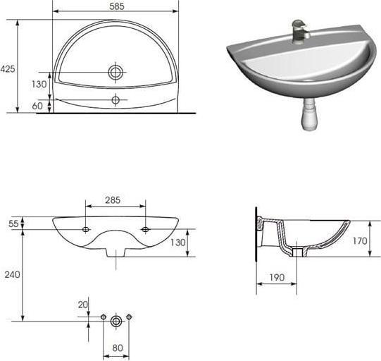 Immagine prodotto Cersanit Lavabo Mito Red, 60 cm (600 mm, 600 mm)