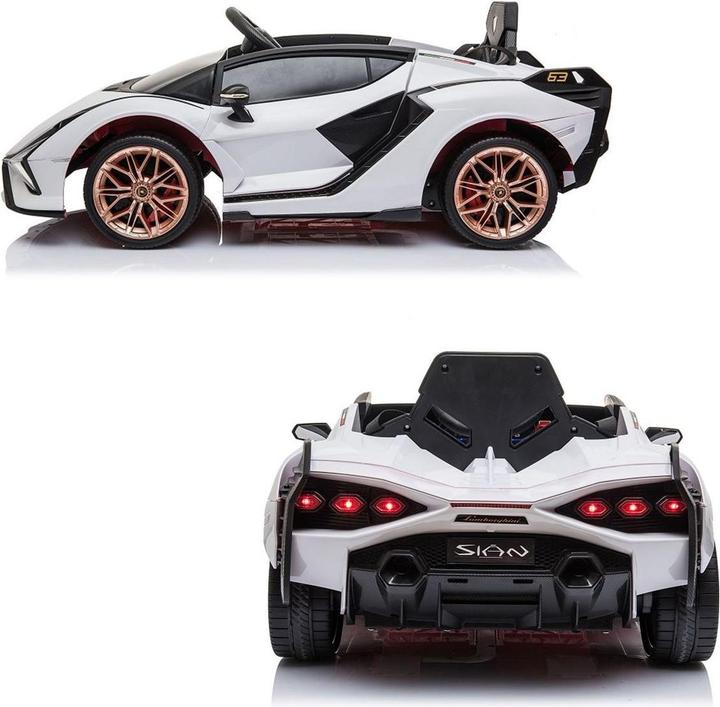 Actual product image Es-toys Elektro Kinderauto „Lamborghini Sian“ – lizenziert – 12V Akku, 2 Motoren -MP3, Ledersitz + (12 V)
