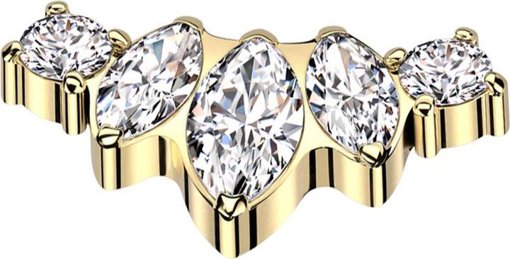 Image du produit Star Piercing Dermal Anchor doré trois ovales et deux cristaux ronds argentés (sans laitonAcier chirurgical 316L, sans laitonTitan G23)