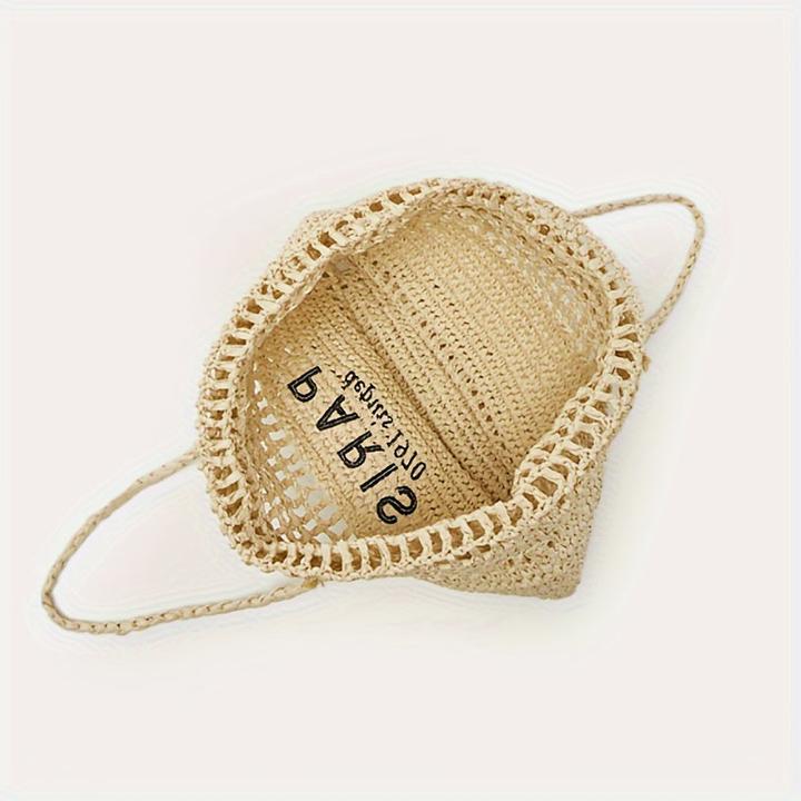 Produktbild Only-Bags.Store Ausgehöhlte Stroh gewebte Einkaufstasche, modische Stickerei-Buchstaben-Umhängetasche, Strandtasche