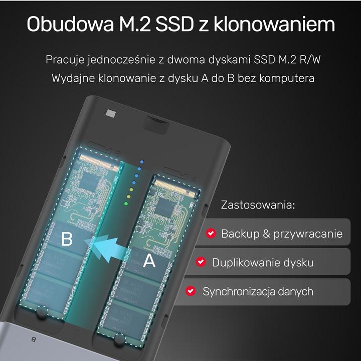 Actual product image Unitek OBUDOWA NA DYSK/KLONOWANIE 2XM.2, PCIE/NVME (M.2 2280, M.2 2260, M.2 2242)