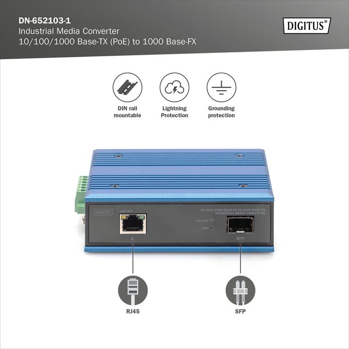 Produktbild Digitus 10/100/1000 Base-TX to 1000 Base-FX Industrial Media Converter (2 Ports)