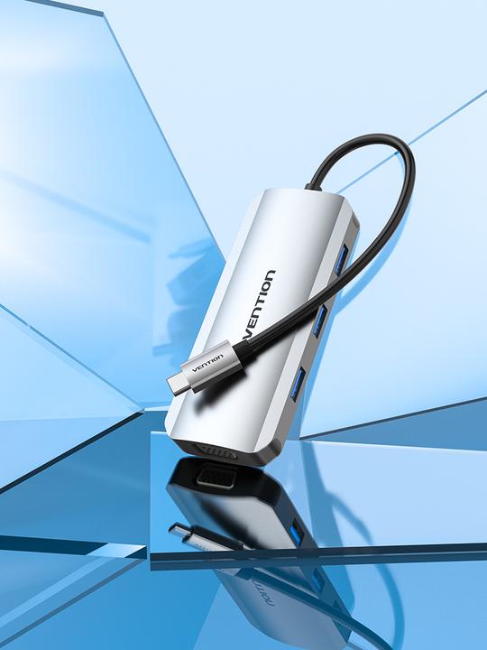 Immagine prodotto Vention Docking station USB-C per HDMI, VGA, 3x USB 3.0, PD 0,15m TOIHB (grigio) (USB-C, 4 Porti)