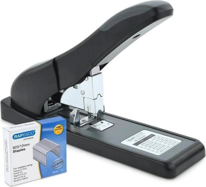Rapesco 1550 ECO HD-140 Hochleistungs Heftgerät & 1.000 Stück Typ 923/12mm Heftklammern, Schwarz (140.14 Blätter)