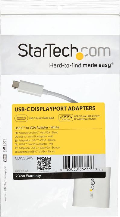 Produktbild StarTech USB-C To VGA Adapter - White (VGA, 1750 cm)