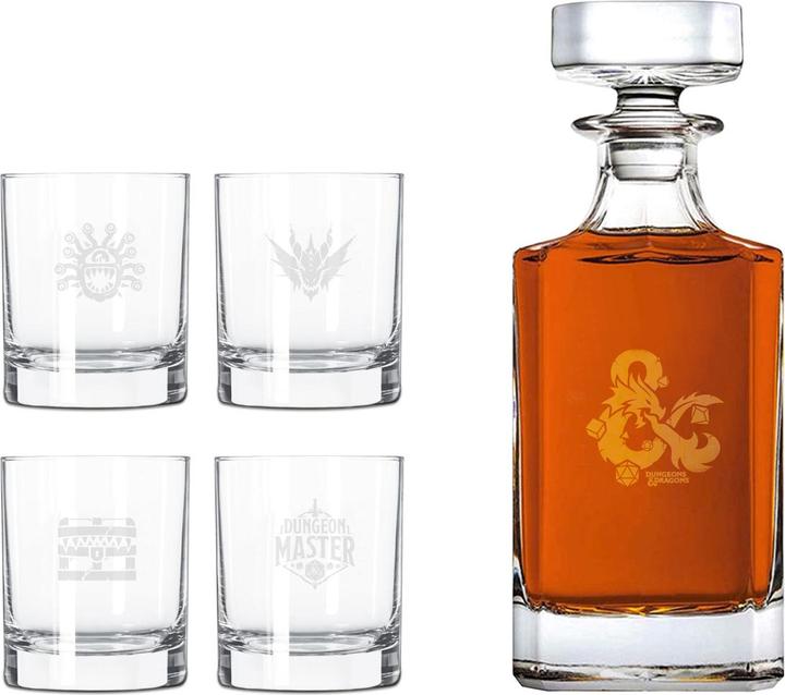 Actual product image Dungeons & Dragons whiskey set with 4 whiskey glasses and whiskey bottle with engraving (5 x, Whisky glass)
