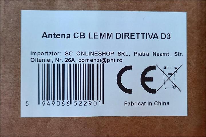 Actual product image Lemm Simple CB antenna DIRETTIVA D3, 3 elements, 26-30 MHz, 1200 W, gain 9 dB, length 270 cm, Win