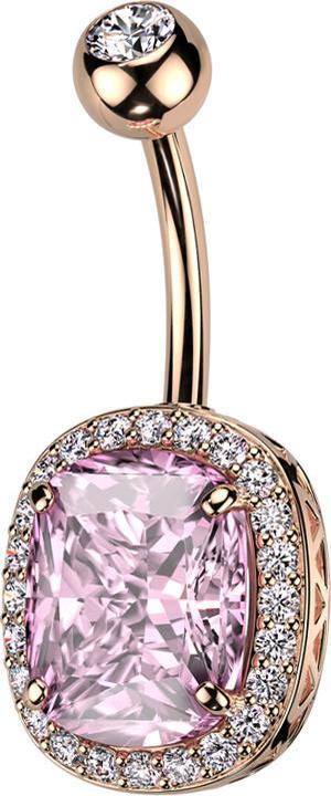 Produktbild Star Piercing Banane rosegold mit Kugel Kristall silber und grossem Kristall pink (Messing, Chirurgenstahl 316L)