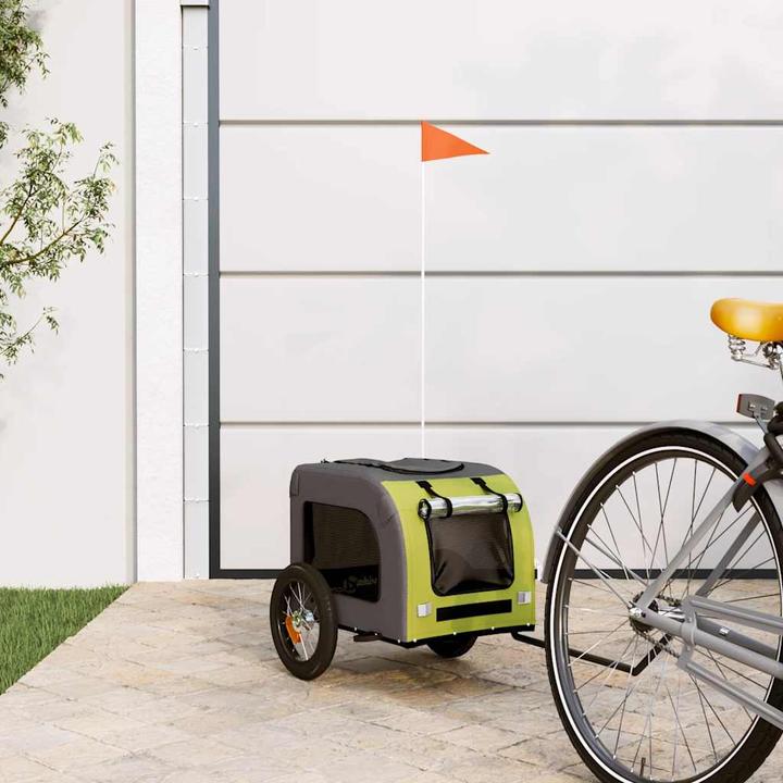 Immagine prodotto VidaXL Rimorchio per bicicletta cani verde e grigio in tessuto Oxford e ferro