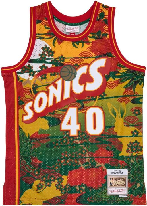 Actual product image Mitchell & Ness Swingman Mesh Jersey Seattle SuperSonics ASIAN Shawn Kemp (S)
