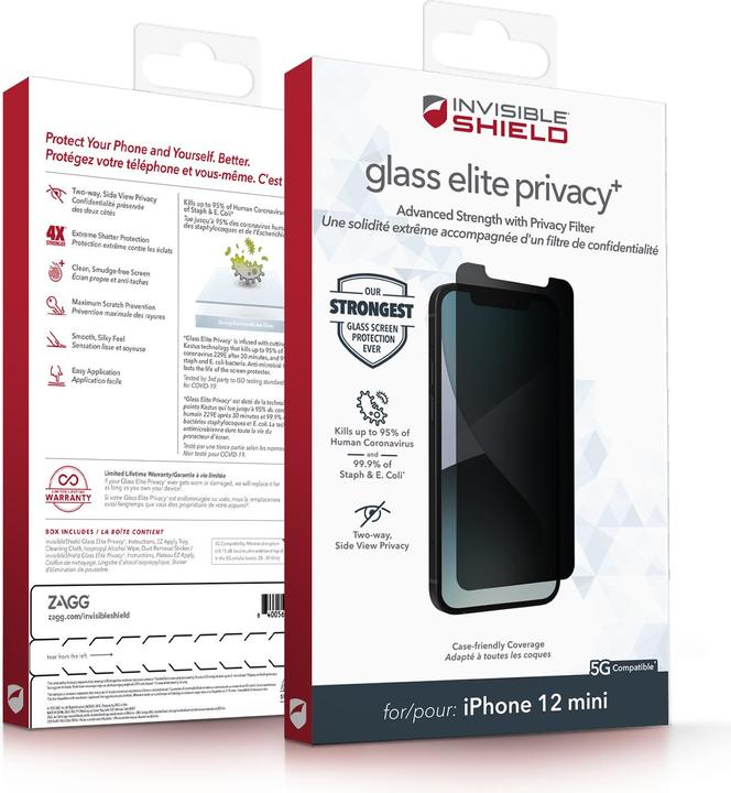 Actual product image Zagg InvisibleShield Glass Elite Privacy+ Apple (e) (1 Piece, Apple iPhone 12 mini)