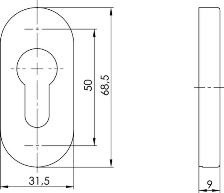 Produktbild Ogro Schlüsselrosette 6679 PZ AL Aluminium F1 Schildstärke 9 mm PZ oval (Türgarnitur)