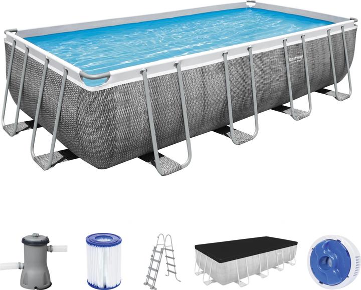 Bestway Zwembad - Power Steel Rechthoek - 488 x 224 x 122 cm - Rotan - met Filterpomp 5.7 m3 (488 x 244 x 122 cm)