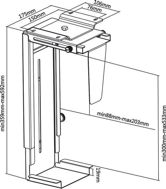 Actual product image Maclean MC-713 B MC-713 B Adjustable Under-Desk /Wall CPU Mount