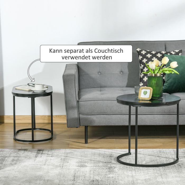 Produktbild Swisshandel24 2er-Set Beistelltisch im Industriedesign, Marmoroptik, Couchtisch, Beistelltisch, stapelbar, Schwarz