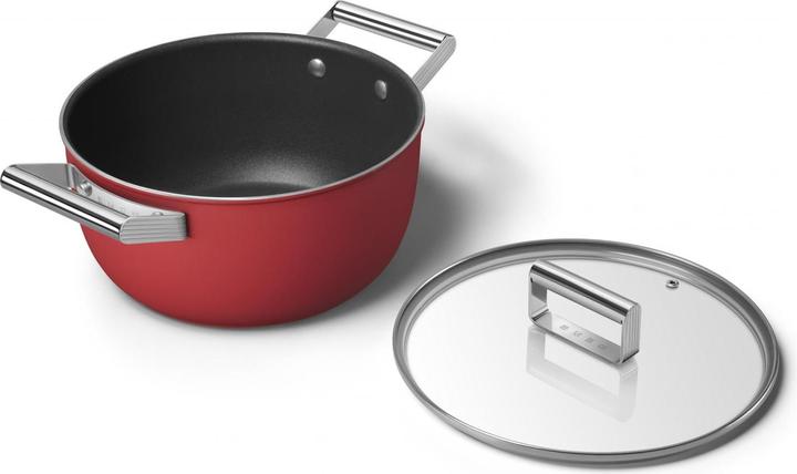 Productafbeelding Smeg CKFC2411RDM Braadpan Ø 24 cm met glazen deksel, 2 handgrepen, rood (24 cm, Braadpan + kasserol, Roestvrij staal, Aluminium)