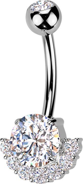 Produktbild Star Piercing Banane silber mit Kugel Kristall silber und sieben kleine und ein grosser Kristall silber (Messing, Titan G23)