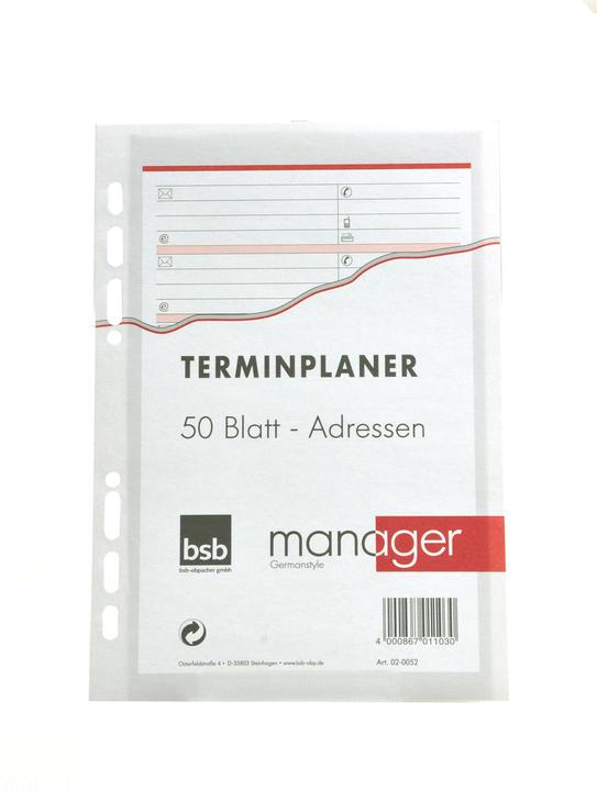 Produktbild BSB-Obpacher Adresseinlagen für Timer ca. A5, 50 Blatt (A5)