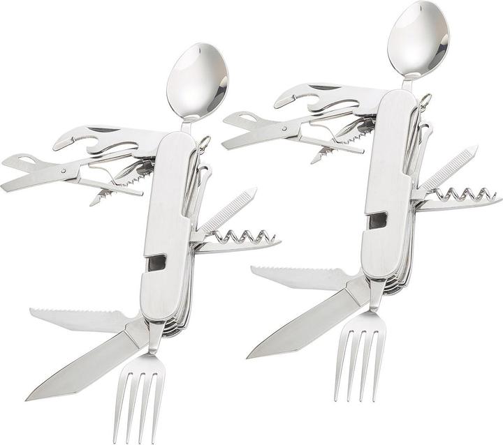Actual product image Semptec Set of 2 14in1 stainless steel folding cutlery and pocket knife