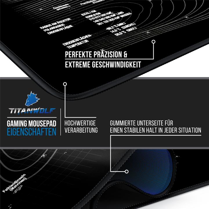 Actual product image Titanwolf Gaming mouse pad, XXXL 1500 x 800 x 3 mm mouse mat extra large / washable, world map (XXL)