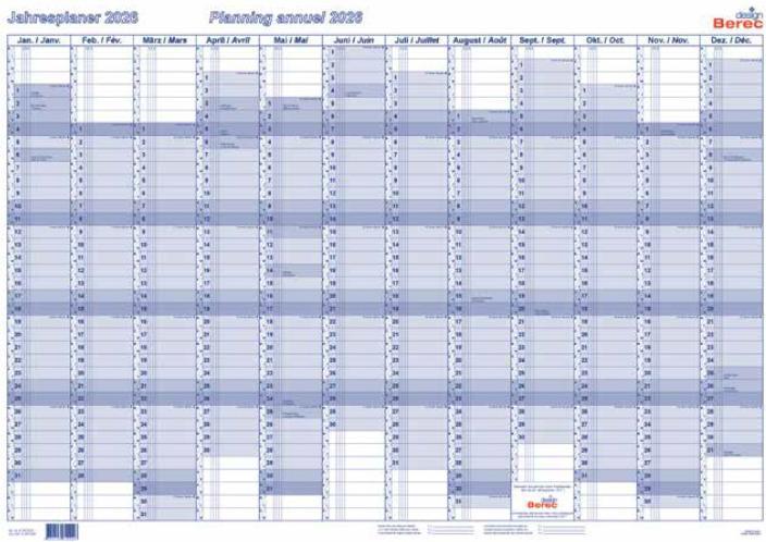 Actual product image Berec Year planner cardboard 90x60 (60 x 90 cm, No binding, German)